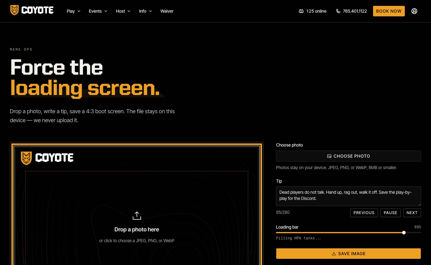 Loading screen generator with a tip about dead players and a loading bar