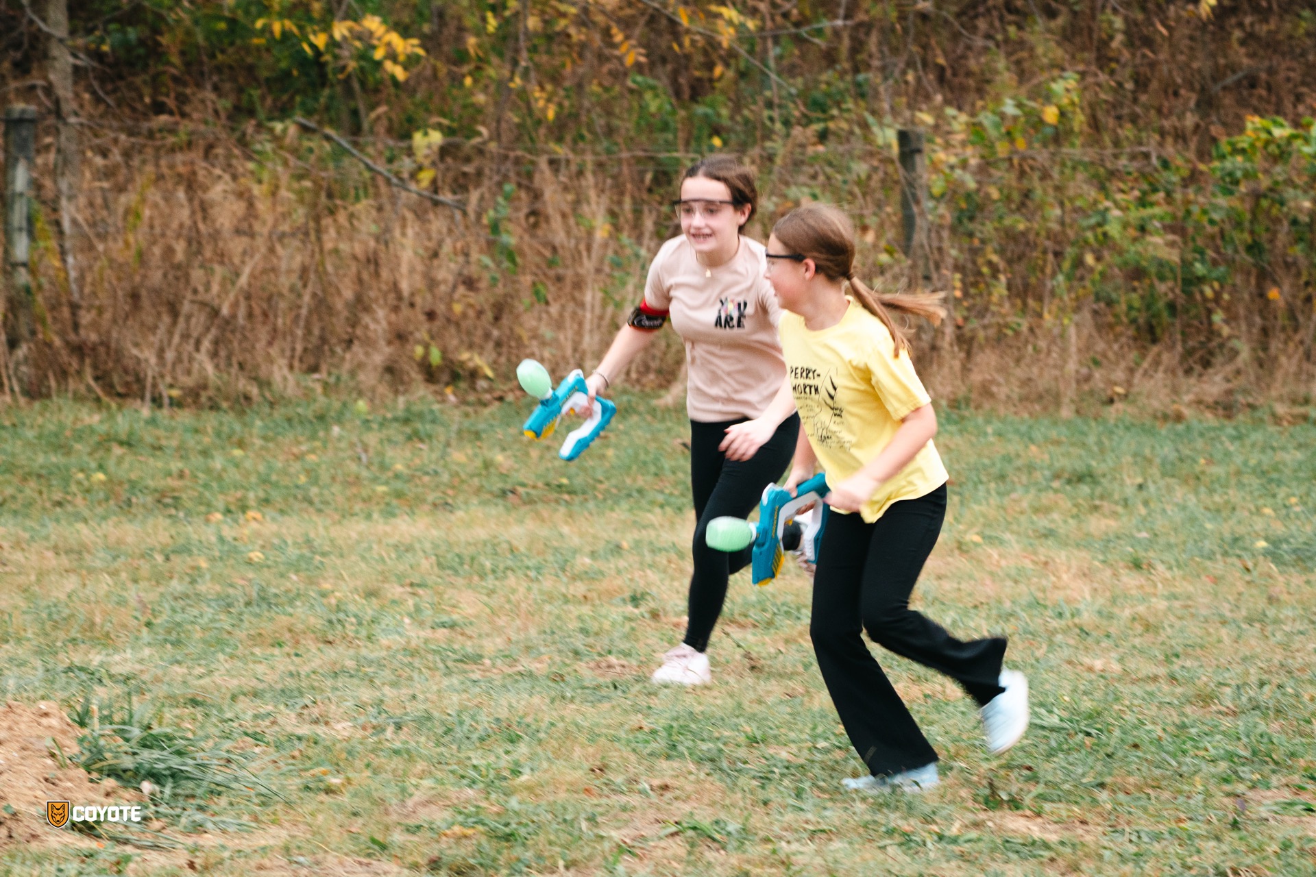 Girls running during gellyball game
